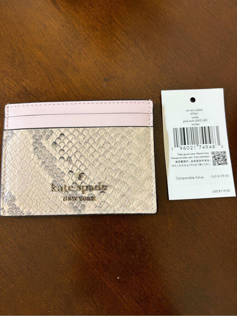 kate spade Pink Snake Small Slim Card Holder
